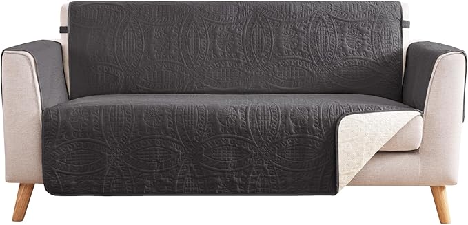 Soft Gray Loveseat Covers for 2 Cushion Couch, Water-Repellent Slip Covers for Sofa, Machine Washable Love Seat Quilted Couch Covers, Pet Friendly Loveseat Slipcovers (Loveseat 56", Gray)