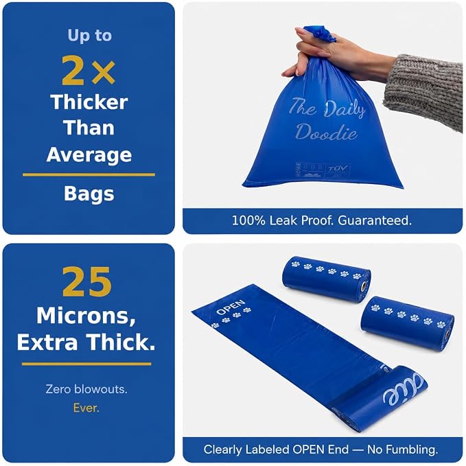 Premium Dog Poop Bags, Certified Compostable, 25 Micron Extra Thick & Leak-Proof, 120 Unscented Bags (8 Rolls), Large 9x13 Inch