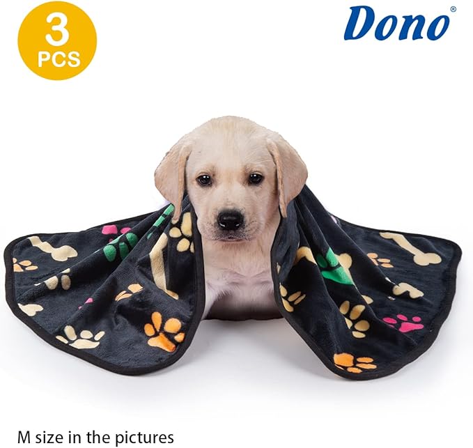 Dono 1 Pack 3 Blankets for Dogs, Soft Fluffy Paw Print Pattern Fleece Pet Blanket Warm Sleep Mat Cute Print Design Puppy Kitten Blanket Doggy Mat for Dog Doggy (Black/Yellow/Gray, M(30 * 20"))