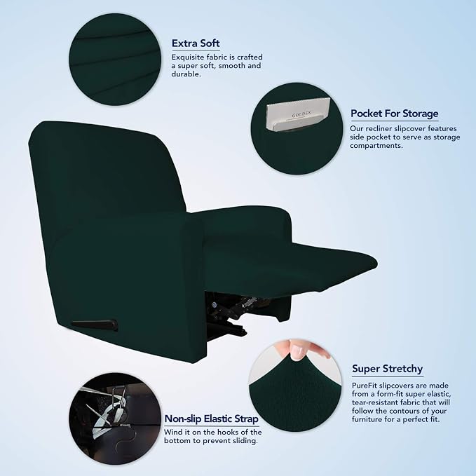 PureFit Super Stretch Chair Sofa Slipcover with Pocket – Spandex Non Slip Soft Couch Sofa Cover, Washable Furniture Protector with Elastic Bottom for Kids, Pets （Recliner, Deep Teal）