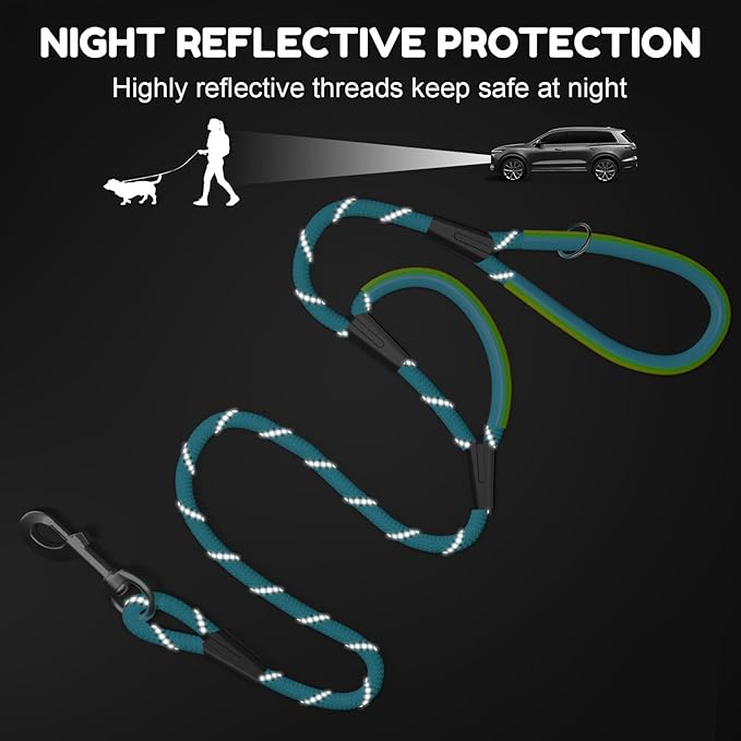 Dog Leash Heavy Duty 4/5/6ft XiaZ 2 Handles Dog Leashes for Medium Large Dogs 1/2 Inch 1000lb Strength Reflective PVC Waterproof-Handles Metal Hook Dual-Handle Rope Leash Nighttime Safety