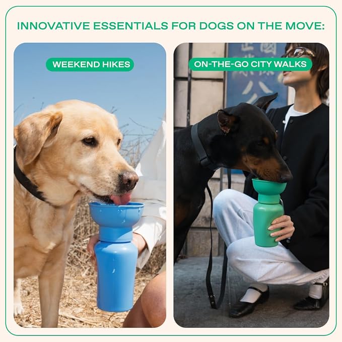 Springer Flip Dog Water Bottle | Portable Drinking Feeder with Foldable Food-Grade Silicone Bowl | One-Hand Squeeze & Leak-Proof | Walking, Hiking & Camping | Puppy Essentials