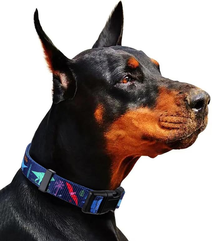 Dog Collar Special Design Personalized Cute Girl boy Soft Collars with Sunflower, Camo, American Flag, Plaid (S(Neck 11"-15.7", Width 5/8"), Cartoon Dinosaurs)