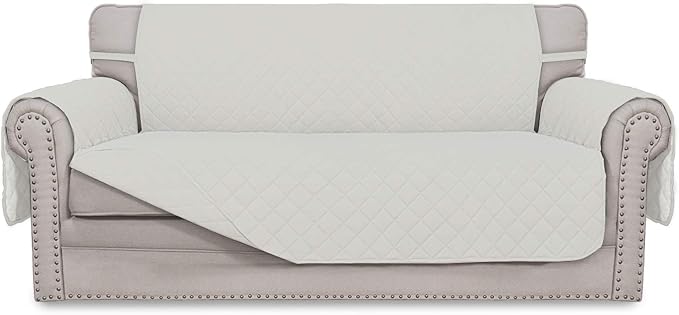 Easy-Going Sofa Slipcover Reversible Loveseat Sofa Cover Couch Cover for 2 Cushion Couch Furniture Protector with Elastic Straps for Pets Kids Dog Cat (Oversized Loveseat, Ivory/Ivory)