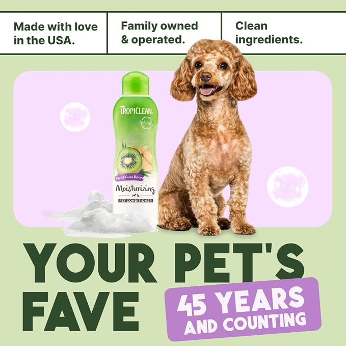 TropiClean Dog Conditioner, Professional Detangling & Moisturizing Conditioner, Puppy Safe, Made in the USA, Kiwi & Cocoa Butter Scent, 2.5 Gallon