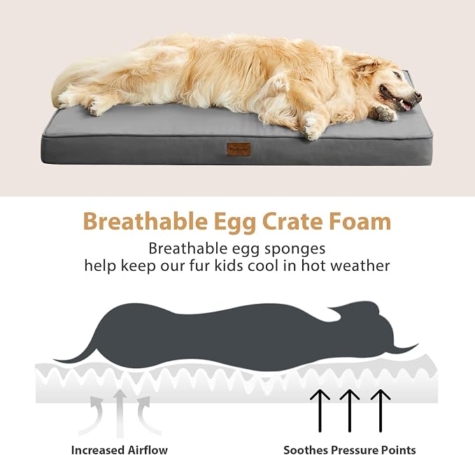 BFPETHOME Outdoor Dog Beds for Large Dogs, Waterproof Dog Bed for Medium, Large, Extra Large Dogs, Orthopedic Pet Bed with Removable Washable Cover, Egg Crate Foam Pet Bed Mat. (47 x 29 In, Dark Grey)
