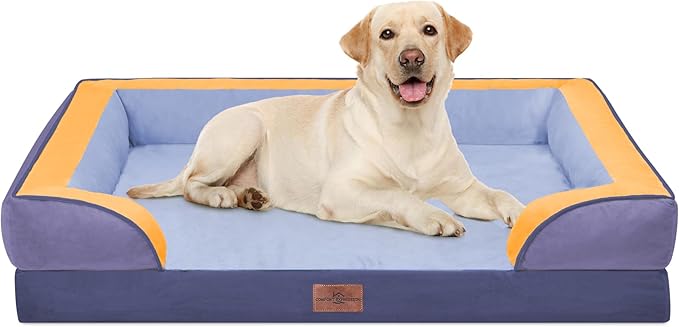 Comfort Expression Orthopedic Dog Bed for Extra Large Dogs 42x30 Inch, Waterproof Egg Crate Foam XL Pet Bed with Bolsters, Dog Couch with Washable Cover & Non-Slip Bottom, Twilight Wave