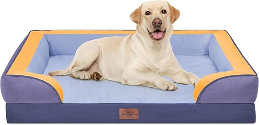 Comfort Expression Orthopedic Dog Bed for Extra Large Dogs 42x30 Inch, Waterproof Egg Crate Foam XL Pet Bed with Bolsters, Dog Couch with Washable Cover & Non-Slip Bottom, Twilight Wave