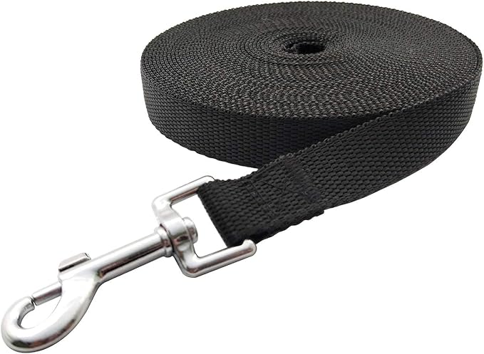 Nylon Training Dog Leash for Small Medium Large Dogs, 15ft 20ft 30ft 50ft Long Leash Dog/Puppy Lead for Obedience Recall Training, Camping (1" x 15ft, Black)