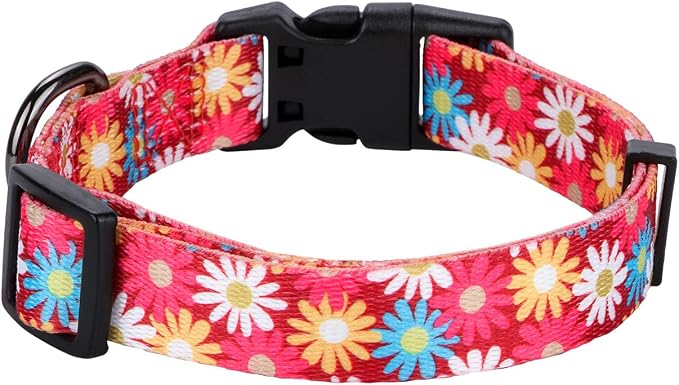 Girl Dog Collars Cute Pink Daisy Collar, Spring and Summer Flower for Medium Dogs