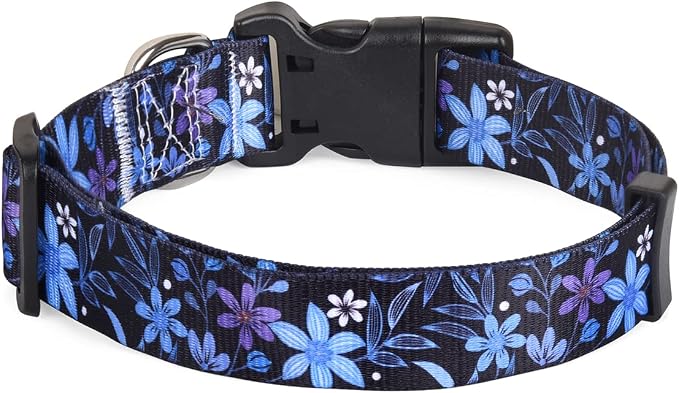 Mihqy Dog Collar with Bohemia Floral Tribal Geometric Patterns - Soft Ethnic Style Collar Adjustable for Small Medium Large Dogs(Floral Blue,XS)