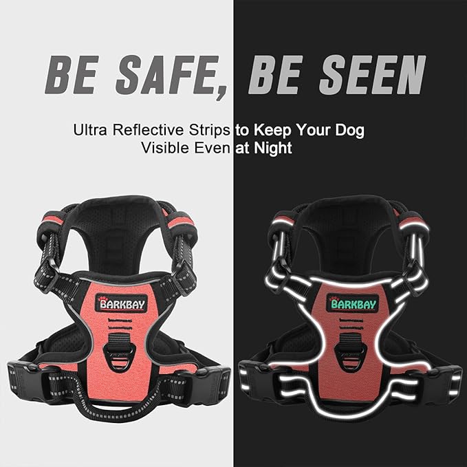 BARKBAY No Pull Dog Harness Front Clip Heavy Duty Reflective Easy Control Handle for Large Dog Walking(Light Pink,M)