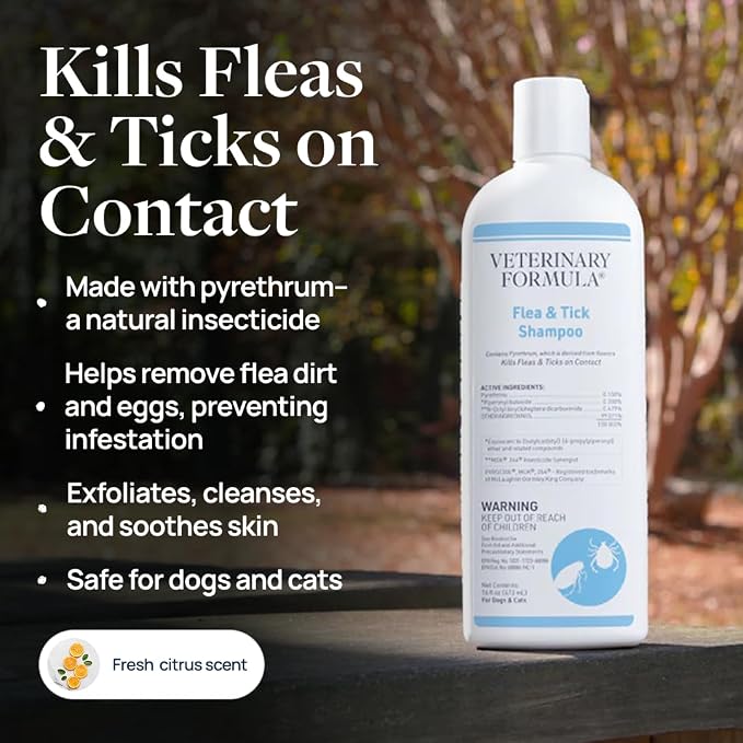 Veterinary Formula Flea and Tick Shampoo for Dogs and Cats, Flea and Tick Control Formula Helps Soothe Itchy Skin While Cleansing, Paraben, Dye, and Soap Free, 2 Pack, 16 fl oz Each