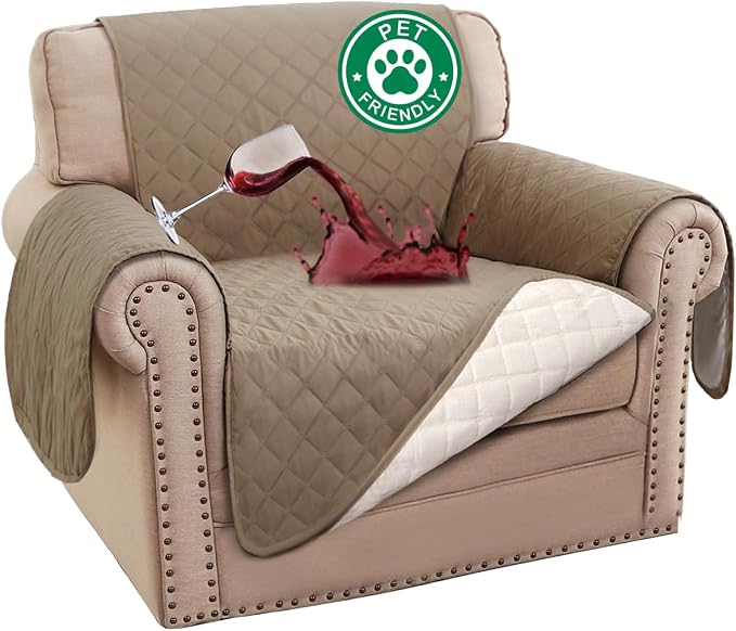 Turquoize 100% Waterproof Sofa Covers Chair Cover Slipcover Couch Protector Triple Non-Slip Sofa Slipcover for 1 Cushion Furniture Protector for Pets, Kids,Dog (Chair 23", Taupe)