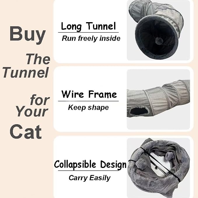 2-Way Collapsible Cat Tunnel Tube Toy Pack— Interactive Play Tunnel with Peek Holes, Ball and Wand Toy for Indoor Cats, Kittens, Puppies & Rabbits | Hours of Fun & Exercise