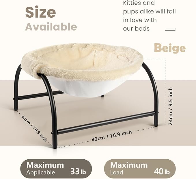 JUNSPOW Cat Bed Dog Perch Pet Hammock Bed Pet Sleeping Cat Supplies Pet Supplies Whole Wash Stable, Detachable, Breathable, Easy Assembly Indoors Outdoors, 16.9 in x 16.9 in x 9.5 in