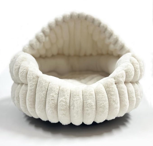 Hooded Cat Beds for Indoor Cats，Cozy Dog Cave Bed,Cozy Nook Dog Bed for Small Dogs,Anti-Slip Puppy Bed Fits up to 22 lbs for Dogs or Cats(White Stripe, Medium)