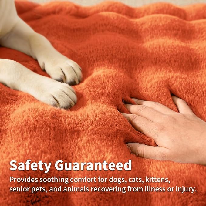 SOMAHE Large Dog Bed Mat, Extra Large Plush Faux Fur Washable Pet Bed for Large Dogs, Non-Slip Fluffy Dog Mat – Machine Washable XL Dog Sleeping Pad for Large Breeds, 35 x 27 Inch Orange