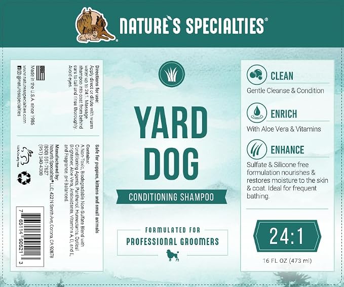 Nature's Specialties Yard Dog Ultra Concentrated Conditioning Shampoo for Pets, Makes up to 2 Gallons, Natural Choice for Professional Groomers, Tearless and Gentles, Made in USA, 16 oz