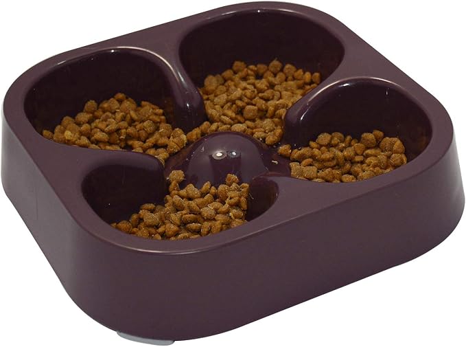 Healthy Slow Feeding Dog Bowl for French Bulldog -Slow Feeder Dog Bowl No Chocking Dog Cat Food Water Bowl with Four-Leaf Clover Pattern (Coffee)
