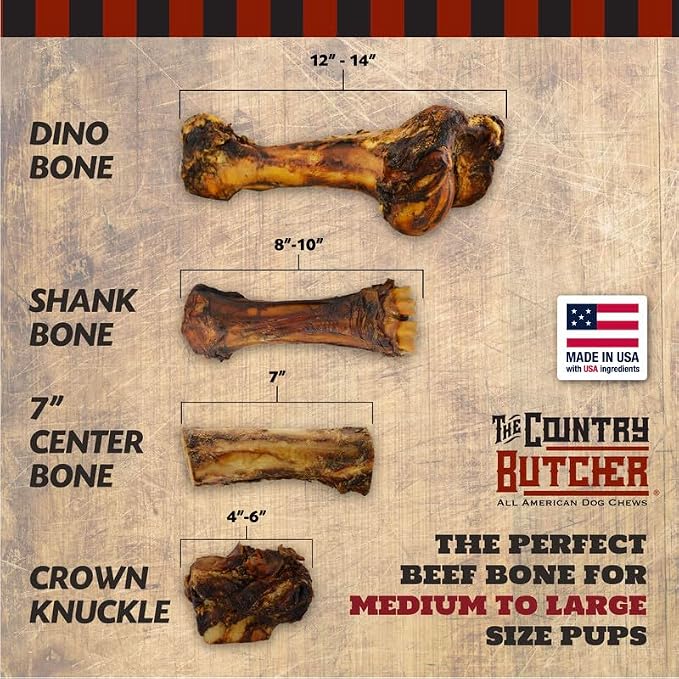 THE COUNTRY BUTCHER 4" Beef Marrow Dog Bones for Aggressive Chewers, Medium Breed Dog Treat, with Collagen, Natural, Tough, Chew Toy, Made in the USA, 6 Count