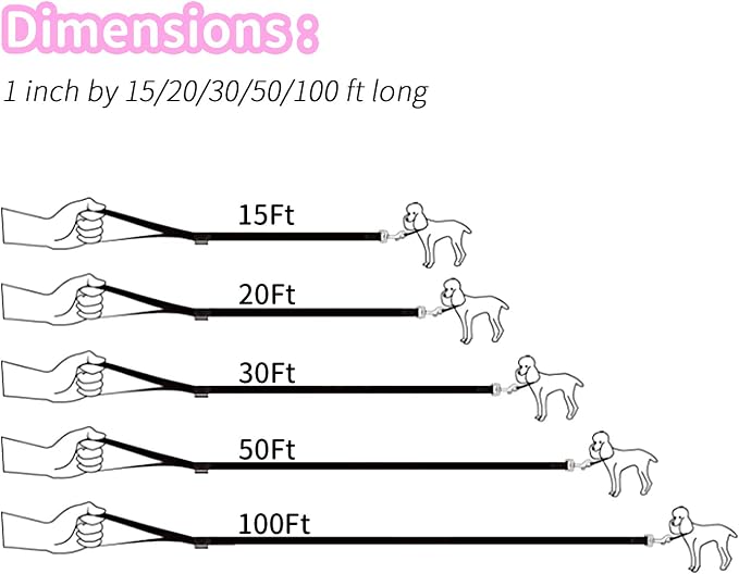 HIKISS Long Dog Leash Obedience Recall Training Agility Lead with Thickening Material for Large Dog - 15ft 20ft 30ft 50ft 100ft Training Leash(Pink 50ft)