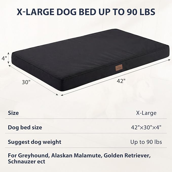 BFPETHOME Outdoor Dog Beds for Large Dogs, Waterproof Dog Bed for Medium, Large, Extra Large Dogs, Orthopedic Pet Bed with Removable Washable Cover, Egg Crate Foam Pet Bed Mat. (42 x 30in, Black)