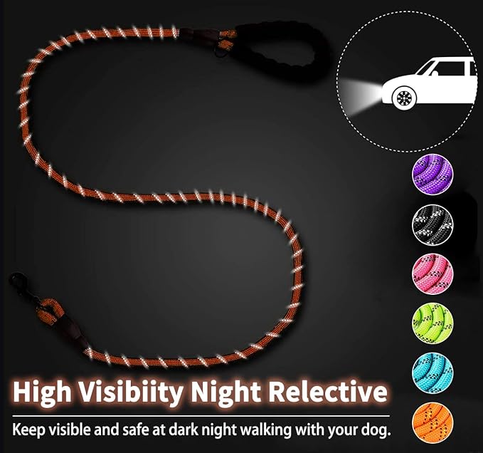 COOYOO 2 Pack Dog Leash 6 FT Heavy Duty - Comfortable Padded Handle - Reflective Dog Leash for Medium Large Dogs with Collapsible Pet Bowl Set 7-Black+Orange