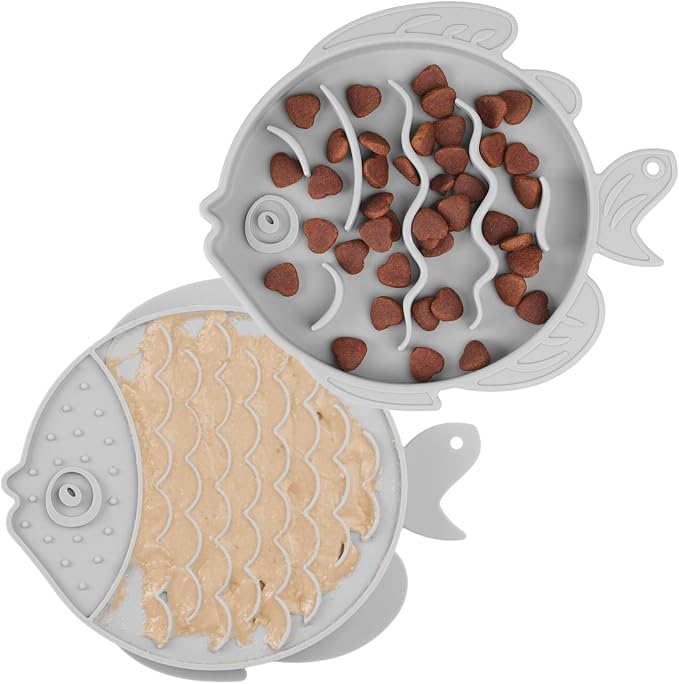 Coomazy 2-in-1 Silicone Slow Feeder Dog Cat Bowls, Interactive Puzzle Toy for Pets Dry/Wet Food Training, Keeps Dogs Cats Busy, Prevents Puppy Kitty Overeating (Smoky Gray, 1.2 Cup)