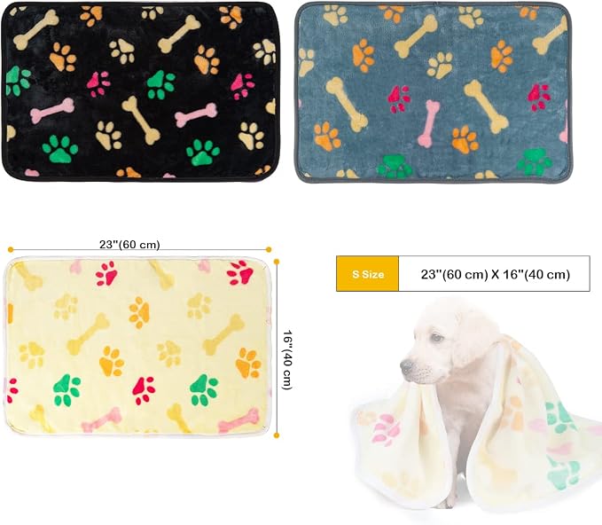 Dono 1 Pack 3 Dog Blankets, Soft Fluffy Fleece Pet Blanket Warm Sleep Mat Paw Print Design Puppy Kitten Throw Blankets Doggy Blanket for Dogs