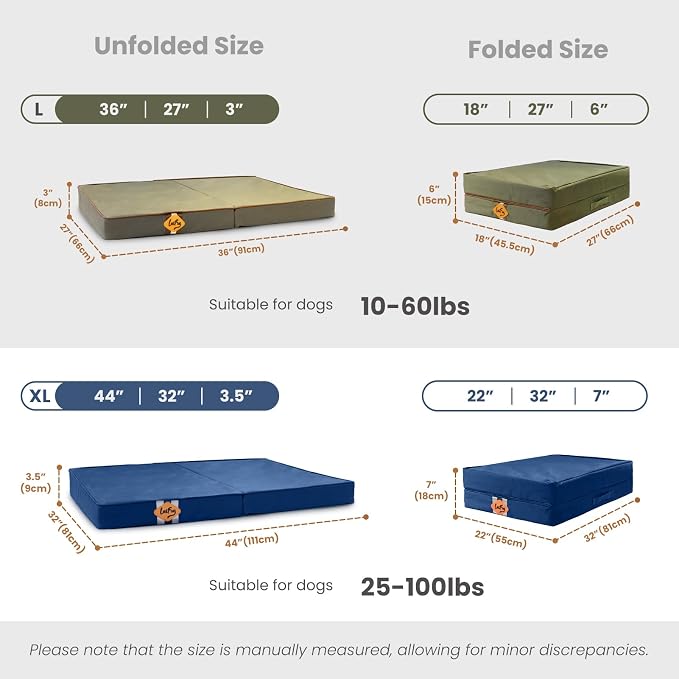 Laifug Foldable Waterproof Dog Bed for Large Dogs - Outdoor Orthopedic Dog Bed with Washable Removable Cover, Pet Mattress with Handles,Navy Blue, (36 x 27 x 3.5, inches)