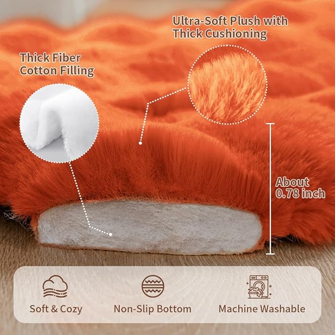 SOMAHE Cat Bed Mat, Soft Plush Faux Fur Kneading Pet Bed, Machine Washable Cat Sleeping Pad for Indoor Cats & Kittens, Non-Slip Fluffy Cat Rug for Couch Sofa Floor, 23x15 Inch Orange