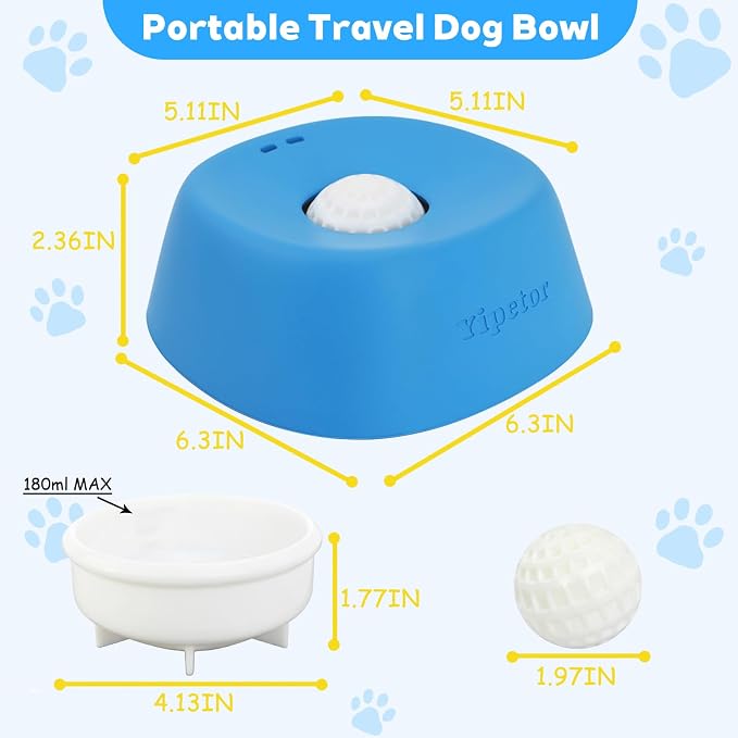 Yipetor Slow Feeder Dog Bowls for Liquid Treat, 【Enrichment Ball-Roll】 Bone Broth Dog Lick Bowl, 3/4 Cup Yogurt Pup Lick Toy for Large Medium Small Breeds Dietary Supplement/Post-op Nutrition