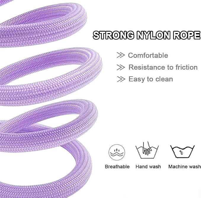 MayPaw 6/8 /10 FT Dog Leash, Classic Solid Colors, Strong Nylon Rope Dog Leash Reinforced with Leather Tailor Connection Heavy Duty Silver Clasp (Purple, 10ft*1/2")