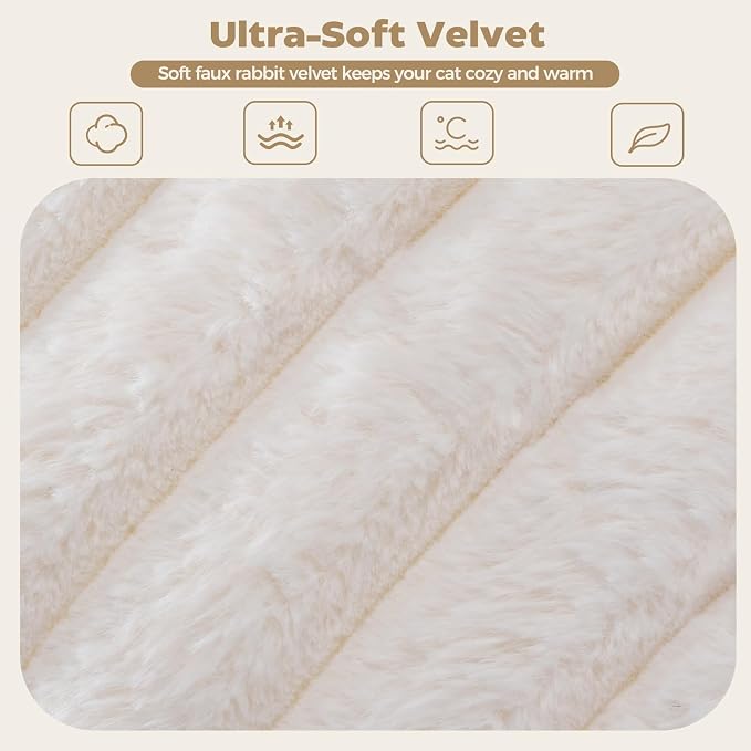 Avont Fluffy Cat Bed for Indoor Cats, Cozy Plush Sleeping Nest for All Sleep Styles, Washable Removable Cushion & Anti-Slip Base, Calming Round Bed for Kittens & Small Dogs – Cream(M)