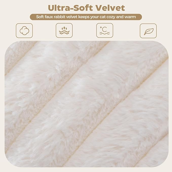 Avont Fluffy Cat Bed for Indoor Cats, Cozy Plush Sleeping Nest for All Sleep Styles, Washable Removable Cushion & Anti-Slip Base, Calming Round Bed for Kittens & Small Dogs – Cream(S)