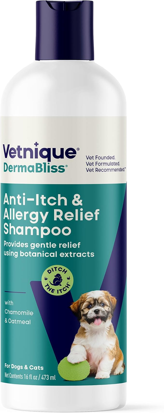 Vetnique Dermabliss Anti Itch Oatmeal Dog Shampoo for Itchy Skin & Allergies, Soap Free Dog Shampoo with Aloe & Chamomile, Sensitive Skin Allergy Relief, Gentle Dog Wash (Regular Strength Dog Shampoo)