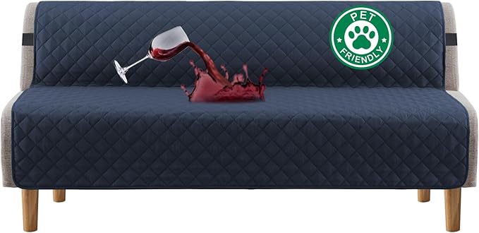 Turquoize 100% Waterproof Futon Cover Futon Slipcover Washable Armless Sofa Bed Slipcover Protector Seat Width Up to 70" with Adjustable Elastic Strap Anti-Slip for Dogs, Navy