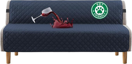 Turquoize 100% Waterproof Futon Cover Futon Slipcover Washable Armless Sofa Bed Slipcover Protector Seat Width Up to 70" with Adjustable Elastic Strap Anti-Slip for Dogs, Navy