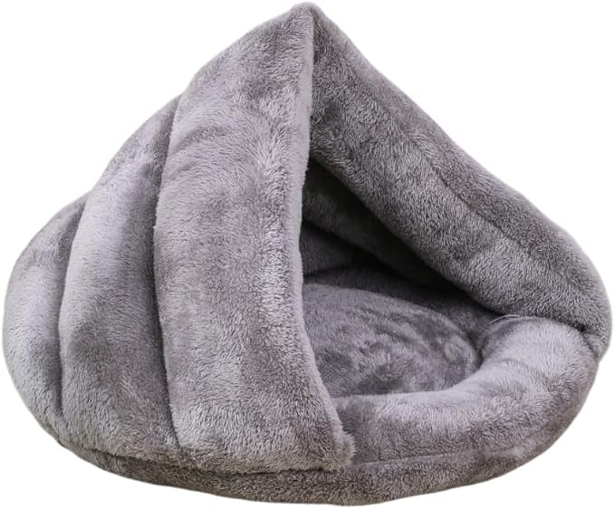 Pet Tent Cave Bed for Small-Medium Dogs & Cats – Thick Fleece Warm Burrow House with Removable Hood | Cozy Igloo Nest for Puppies & Kittens – Soft Cuddler Sleeping Bag(Gray)