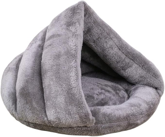 Pet Tent Cave Bed for Small-Medium Dogs & Cats – Thick Fleece Warm Burrow House with Removable Hood | Cozy Igloo Nest for Puppies & Kittens – Soft Cuddler Sleeping Bag(Gray)