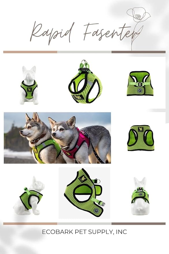EcoBark Teacup Dog Harness- Luxury Soft Step in Dog Harness for Tiny Dogs & Puppies (Neon Green, XXXS)