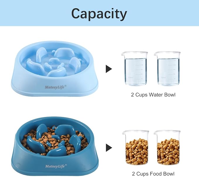 MateeyLife Slow Feeder Dog Bowls 2PCS, Anti-Choking Puzzle Dog Food Bowls, Anti-Slip Interactive Feeding Slow Down Eating, Bloat Stop Maze Dishes for Medium Breeds