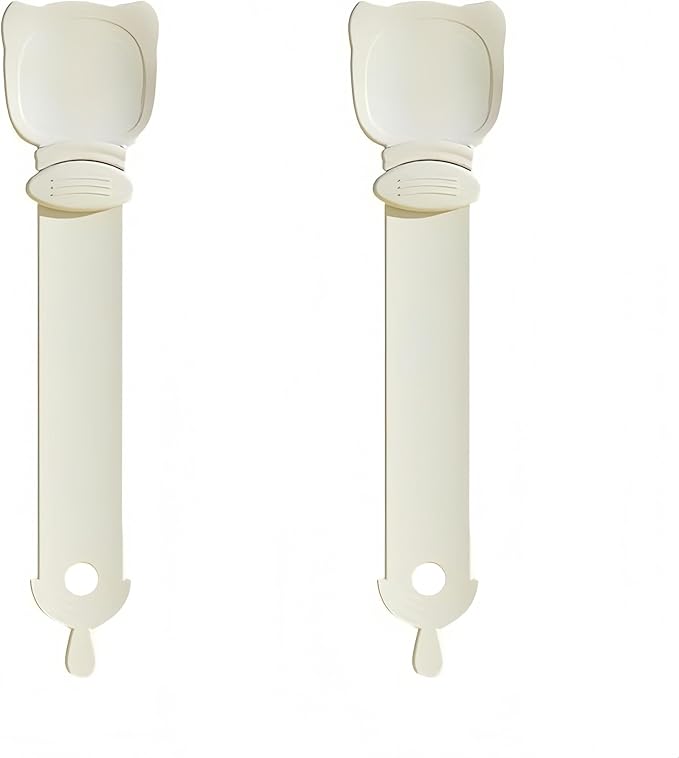 Multifunctional Cat Strip Squeeze Spoon - Cute Cat Head Feeder, 3 Color Strip, Wet Food Dispenser & Treat Spoon (Pet Supplies) (Beige-2PCS)