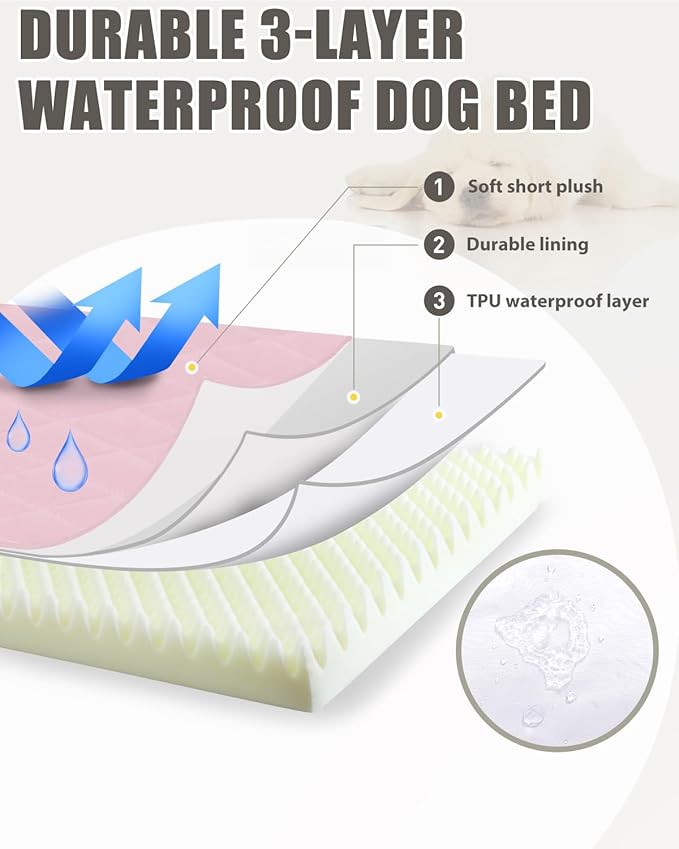 NUPIDA Orthopedic XL Dog Beds Large Sized Dog Waterproof Pet Kennel Pad with Removable Washable Cover and Non-Slip Bottom, 41x27 Inch, Pink