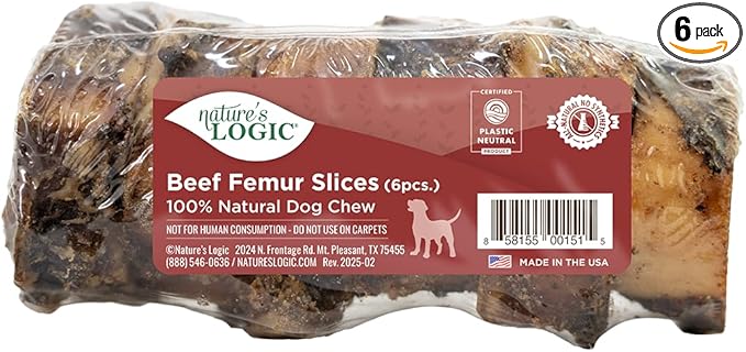 Nature's Logic Beef Femur Slices Dog Chews - Supports Dental Health - Ideal for Aggressive Chewers - Long-Lasting Chew - Beef Femur Slices Treat