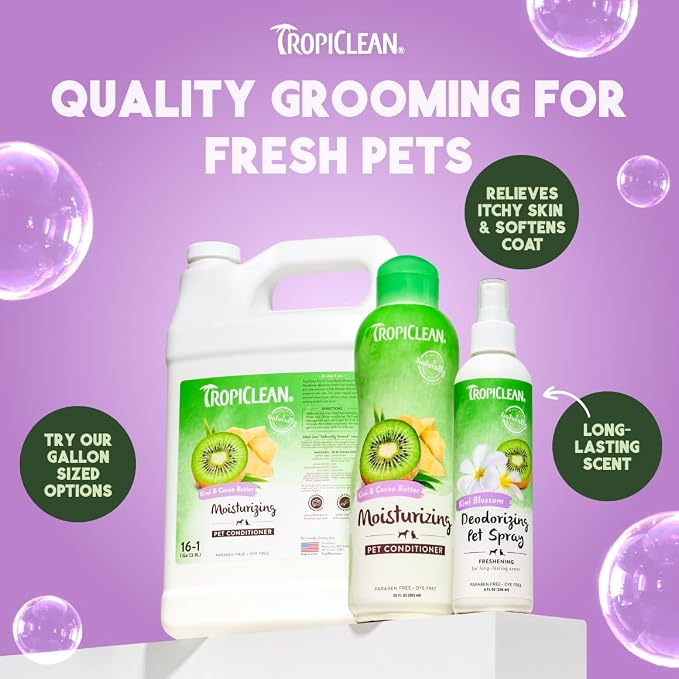 TropiClean Dog Conditioner, Easy Detangling & Moisturizing Conditioner, Puppy Safe, Made in the USA, Kiwi & Cocoa Butter Scent, 20oz.