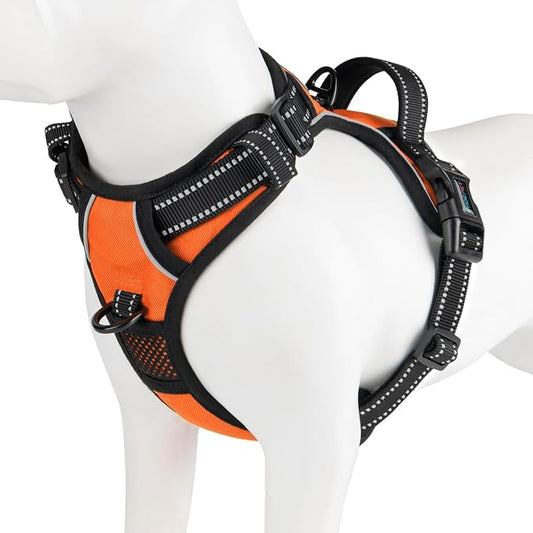 PHOEPET No Pull Dog Harnesses for Small Puppies Reflective Adjustable Front Clip Vest with 2 Metal Leash Attachment Hooks Soft Handle (S, Orange)