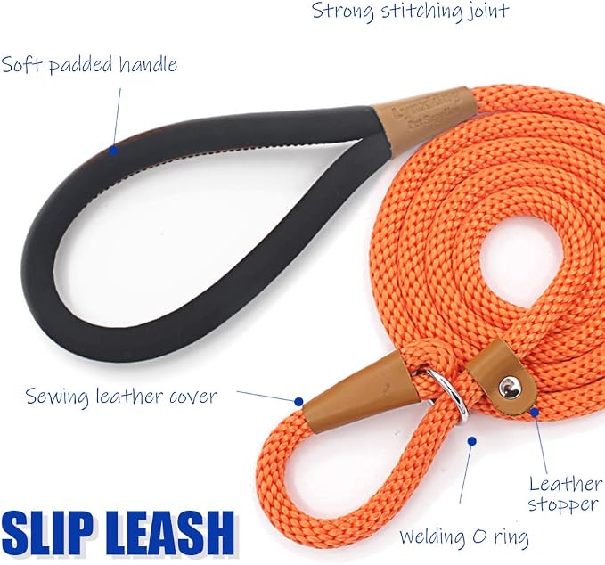 lynxking 6 FT Dog Leash Slip Lead 2 Pack Strong Heavy Duty Braided Dog Training Leash No Pull Training Lead Leashes for Medium Large and Small Dogs