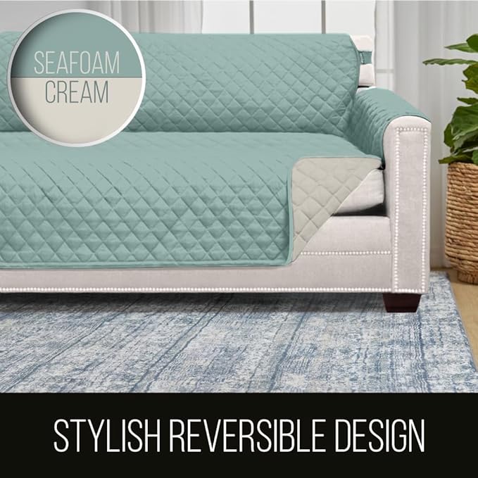 Sofa Shield® Couch Armchair Covers for Dogs, Reversible Furniture Protector with Strap, Stain and Tear Resistant Cushion Cover, 23 inch Seat, Machine Washable Slipcover Pets, Cats, Seafoam Cream